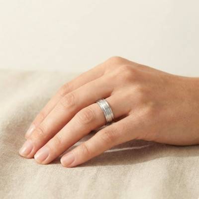 White Gold Comfort-Fit Stacked Wedding Ring 375 or 750, Width 5 mm - Fair'Belle
