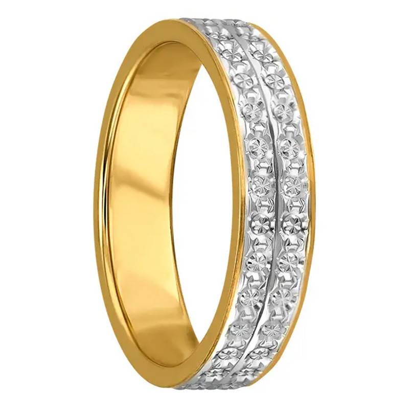 Two-Tone 375 or 750 Gold Diamond-Set Double Rail Ribbon Wedding Ring, Width 4.5 mm - Fair'Belle