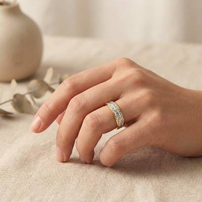 Two-Tone 375 or 750 Gold Diamond-Set Double Rail Ribbon Wedding Ring, Width 4.5 mm - Fair'Belle