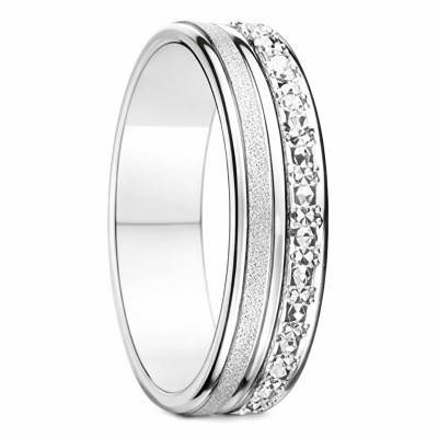 Alliance Ruban Standard Polie à Bande Sablée Diamantée en Or Blanc 375 ou 750, Largeur 5 mm - Fair'Belle