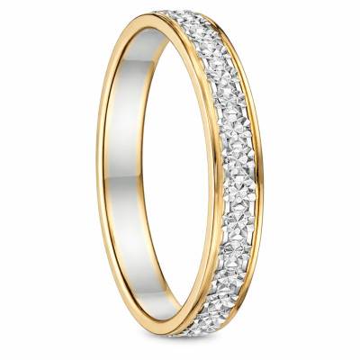 Two-Tone 375 or 750 Gold Amour Diamond-Cut Ribbon Standard Wedding Ring, Width 3 mm - Fair'Belle