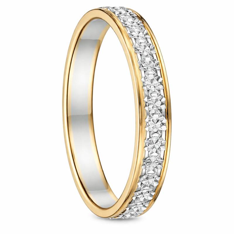 Two-Tone 375 or 750 Gold Amour Diamond-Cut Ribbon Standard Wedding Ring, Width 3 mm - Fair'Belle