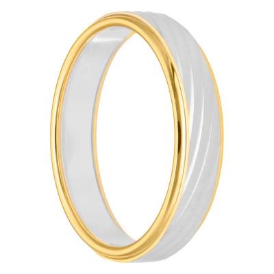 Two-Tone 375 or 750 Gold Matte Half-Dome Fancy Wedding Ring, Width 5 mm - Fair'Belle