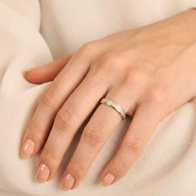 Two-Tone 375 or 750 Gold Matte Half-Dome Fancy Wedding Ring, Width 5 mm - Fair'Belle