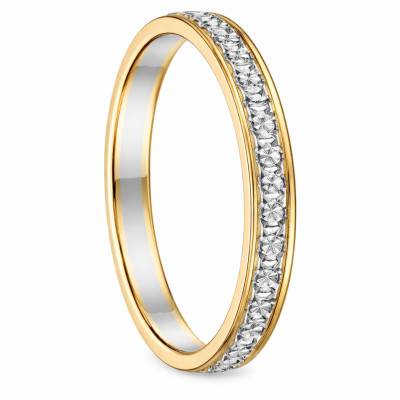 Amour Diamond-Cut 375/1000 or 750/1000 Two-Tone Gold Wedding Ring, Width 2.5 mm - Fair'Belle