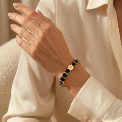 Metal & Black Enamel Bracelet, Length 19.50 cm - LSW3011 - Lauren Steven