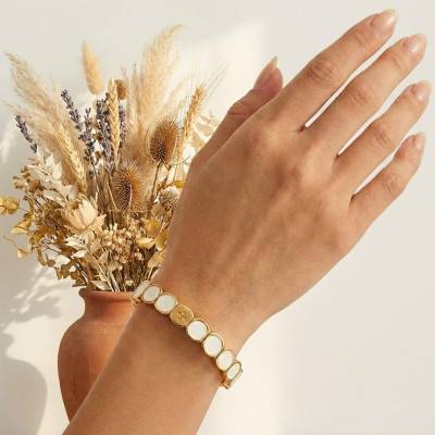 Metal & White Enamel Bracelet, Length 19.50 cm - LSW3019 - Lauren Steven