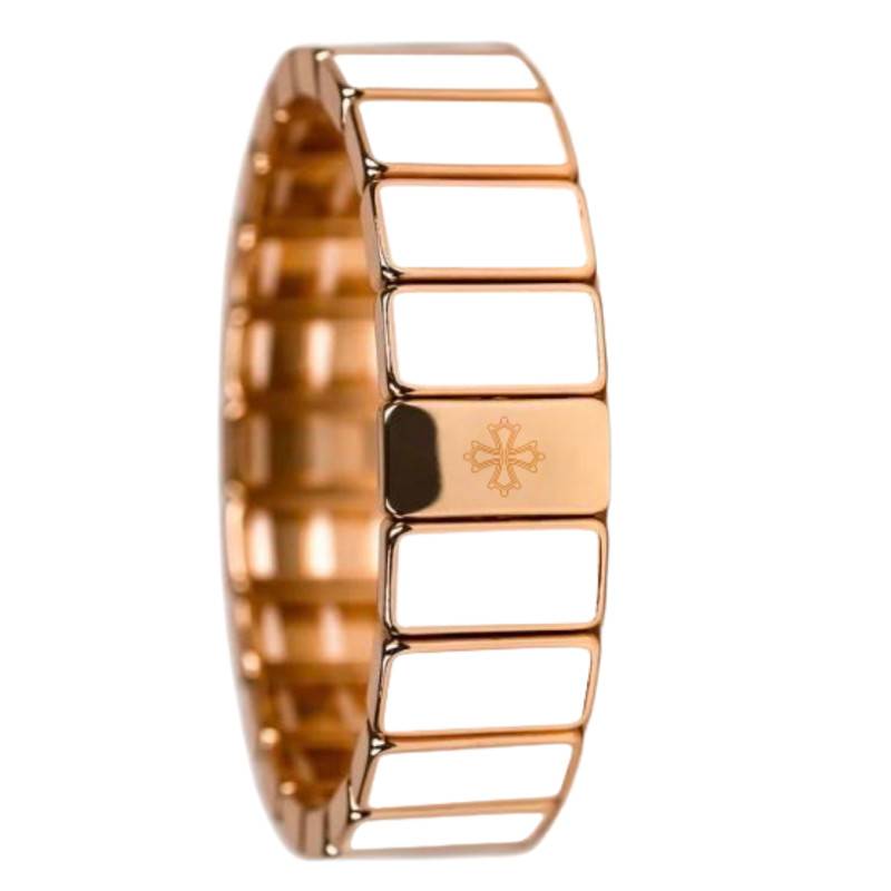 Bracelet Rectangle en Métal & Émail Blanc, Longueur 19,50 cm - LSW6001 - Lauren Steven