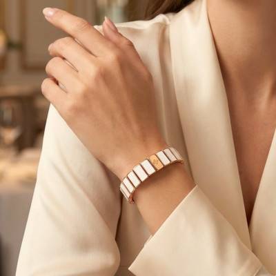 Bracelet Rectangle en Métal & Émail Blanc, Longueur 19,50 cm - LSW6001 - Lauren Steven