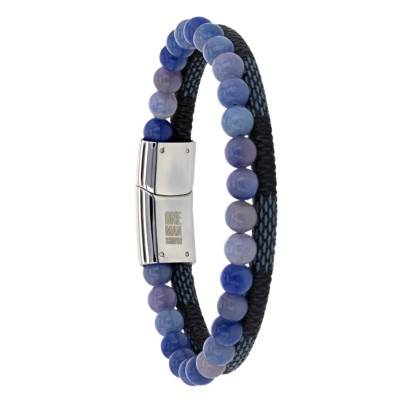 Bracelet en Tissu, Acier Inoxydable & Aventurines Bleues, Longueur 21 cm - Emanessence