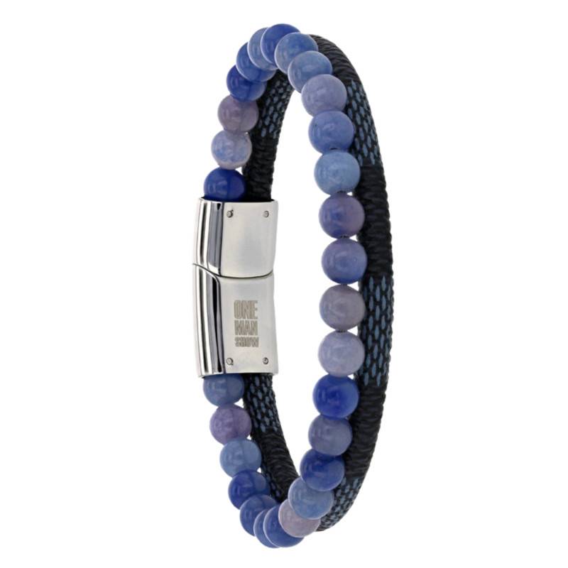 Bracelet en Tissu, Acier Inoxydable & Aventurines Bleues, Longueur 21 cm - Emanessence
