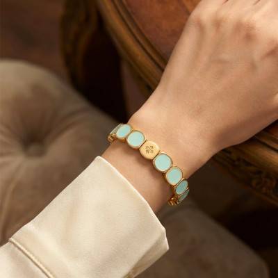 Azure Blue Enamel & Metal Bracelet, 19.50 cm Length - LSW3016 - Lauren Steven