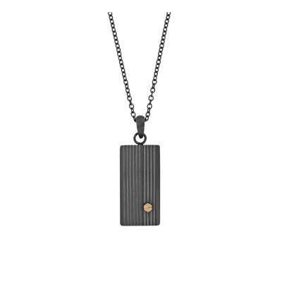 Black Stainless Steel Ribbed Necklace, Length 55 cm - Emanessence