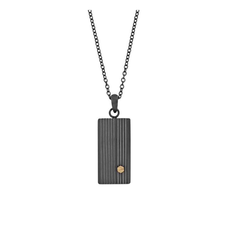 Black Stainless Steel Ribbed Necklace, Length 55 cm - Emanessence