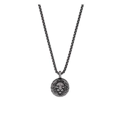 Collier Lion en Acier Inoxydable Noir, Longueur 55 cm - Emanessence