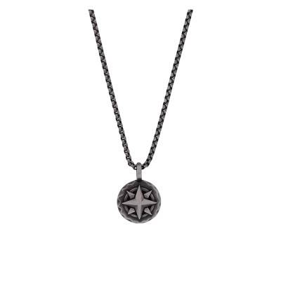 Collier Rose des Vents en Acier Inoxydable Noir, Longueur 55 cm - Emanessence