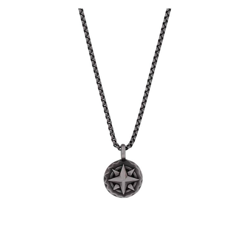 Collier Rose des Vents en Acier Inoxydable Noir, Longueur 55 cm - Emanessence