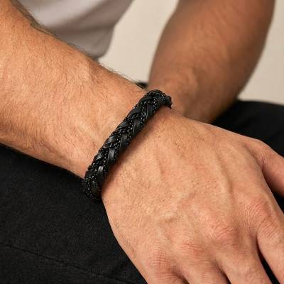 Bracelet Double en Cuir de Bovin Tressé, Longueur 21 cm - Emanessence