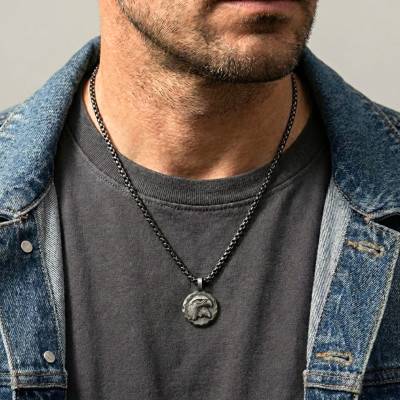 Collier Aigle en Acier Inoxydable Noir, Longueur 55 cm - Emanessence