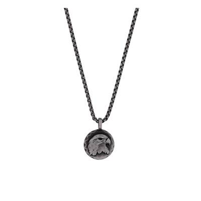Black Stainless Steel Eagle Necklace, 55 cm - Emanessence