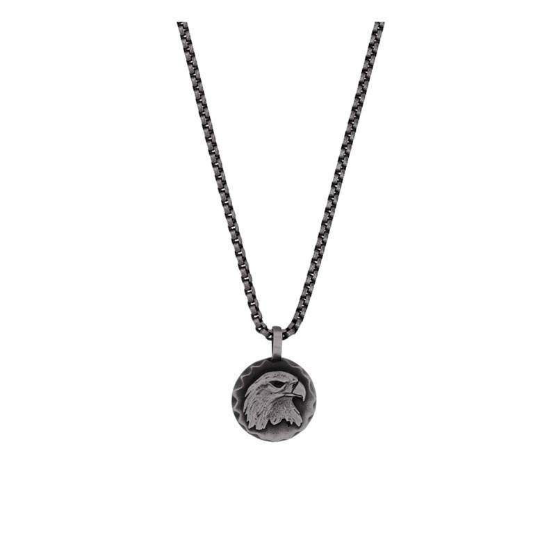 Black Stainless Steel Eagle Necklace, 55 cm - Emanessence