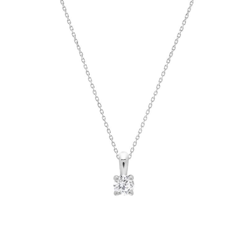 375/1000 or 750/1000 White Gold Lab-Grown Diamond 4-Prong Necklace 0.20 ct - Ocarat