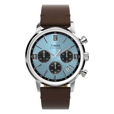 Marlin Chronograph Tachymeter 40mm Leather Strap Watch TW2Y66600 - Timex