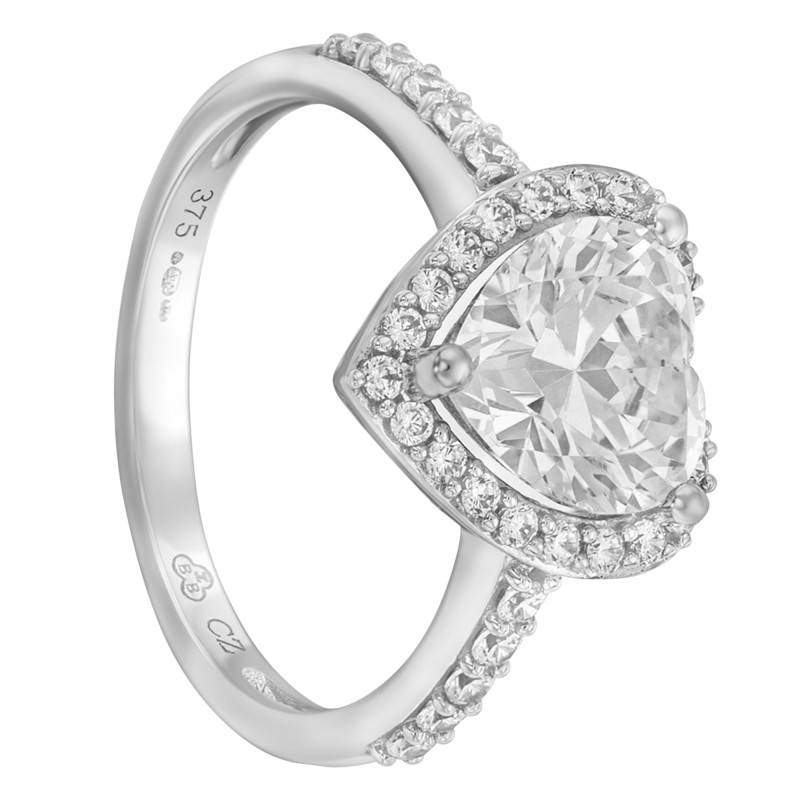 375/1000 White Gold Accompanied Solitaire Heart Ring & Zirconium Oxides - Emanessence