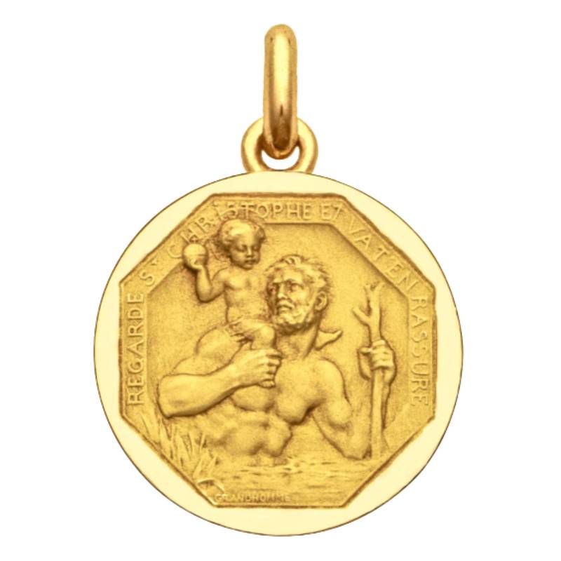 Médaille Saint Christophe Gravée en Or Jaune 750, Diamètre 22 mm - Becker