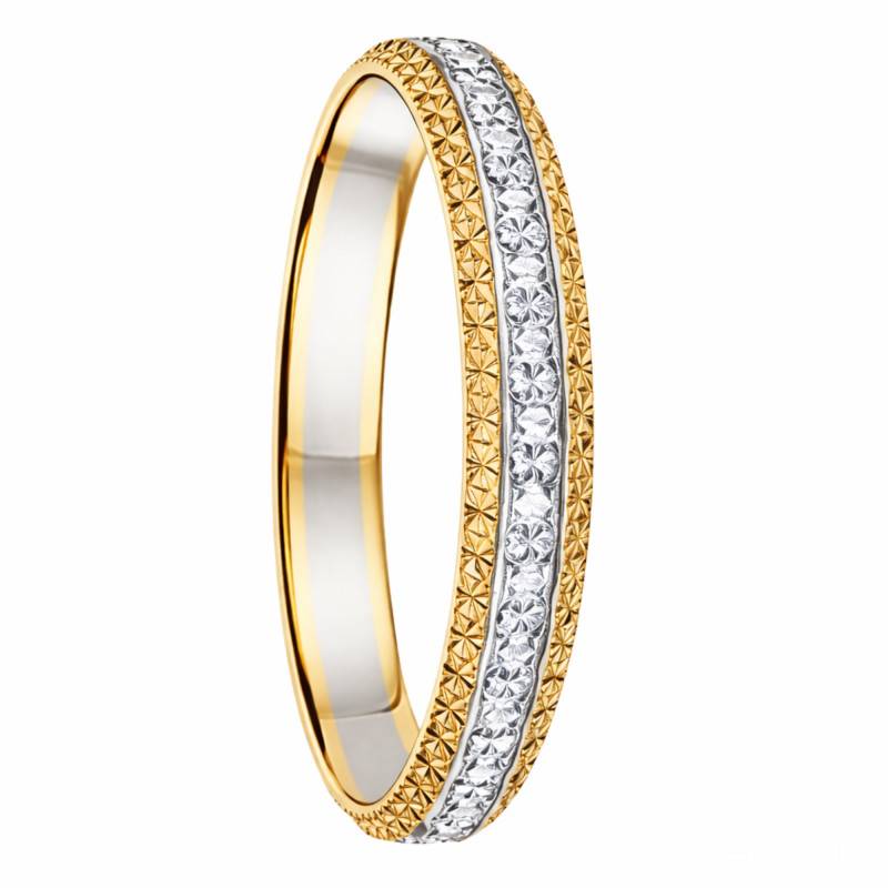 Two-Tone 375 or 750 Gold Diamond-Cut Half-Dome Wedding Ring, 3 mm Width - Fair'Belle