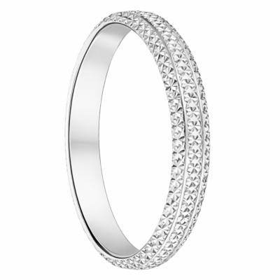 White Gold 375 or 750 Diamond-Cut Half-Domed Wedding Ring, Width 3 mm - Fair'Belle