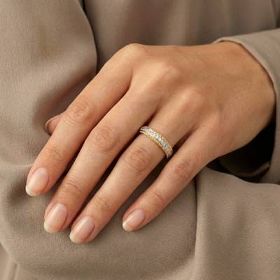 Two-Tone 375 or 750 Gold Diamond-Cut Half-Dome Wedding Ring, 3 mm Width - Fair'Belle