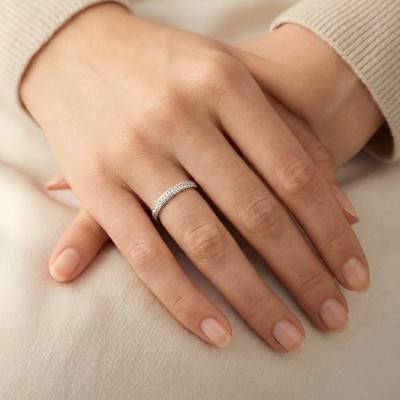 White Gold 375 or 750 Diamond-Cut Half-Domed Wedding Ring, Width 3 mm - Fair'Belle