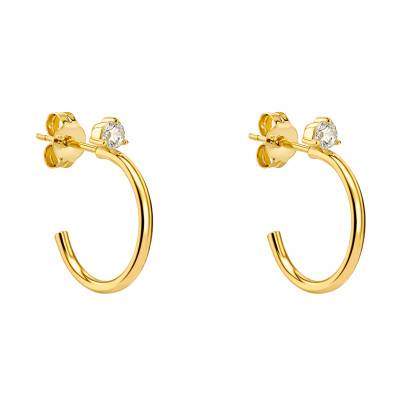 375/1000 Yellow Gold & Cubic Zirconia Half-Circle Earrings - Emanessence