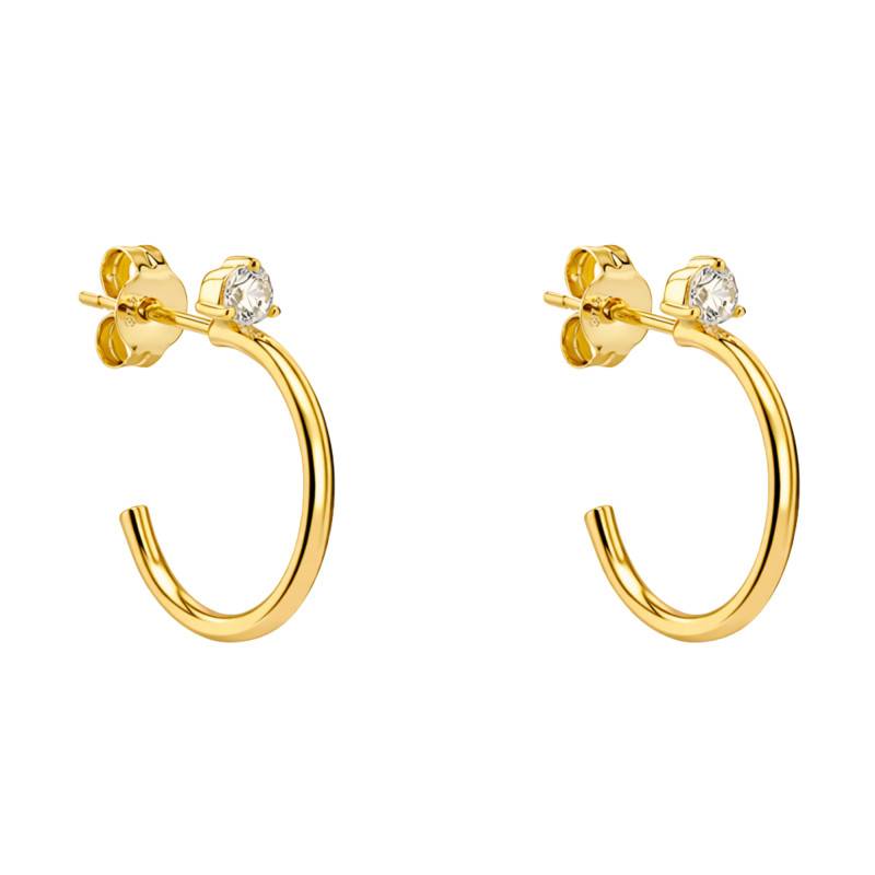 375/1000 Yellow Gold & Cubic Zirconia Half-Circle Earrings - Emanessence