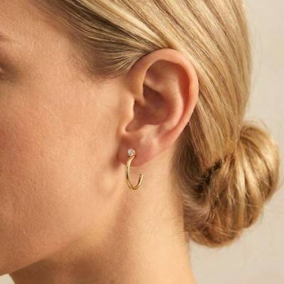 375/1000 Yellow Gold & Cubic Zirconia Half-Circle Earrings - Emanessence