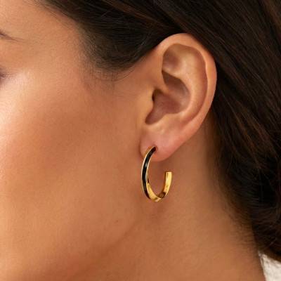 Gold-Plated Silver & Black Enamel Swirl Hoop Earrings, 14 mm - Emanessence