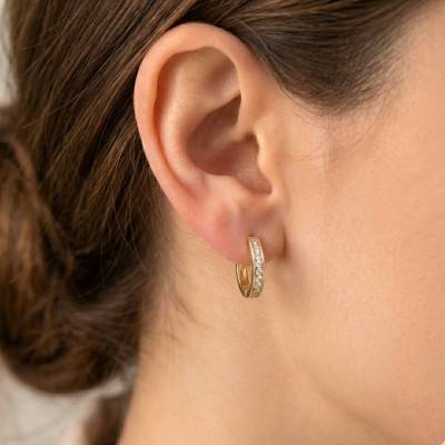 Boucles d'Oreilles Créoles en Or Jaune 375 & Oxydes de Zirconium - Emanessence