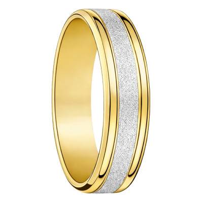 Yellow & White Gold 375/1000 or 750/1000 Concave Standard Sandblasted Two-Tone Wedding Ring 5 mm - Fair'Belle