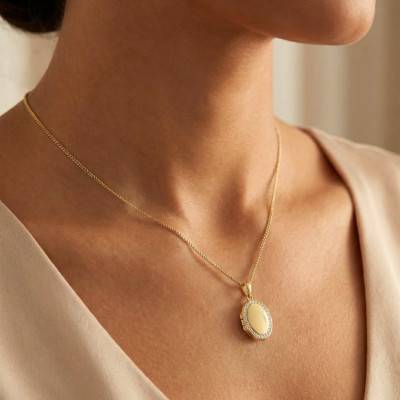 Pendentif Photo Ovale en Argent 925 Doré & Oxydes de Zirconium Blancs, Dimensions 34 x 19mm - Emanessence