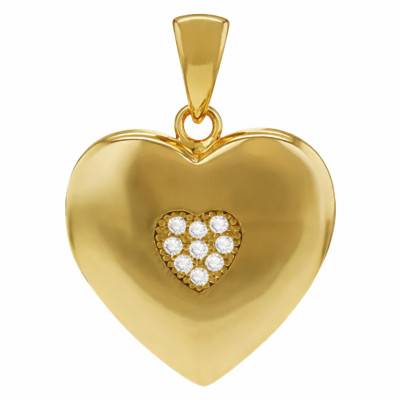 925 Gold-Plated Silver & White Zirconia Heart Photo Pendant, 24 x 17 mm - Emanessence