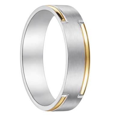 Brushed Ribbon Comfort-Fit Two-Tone Wedding Ring in 375 or 750 Gold, Width 5 mm - Fair'Belle