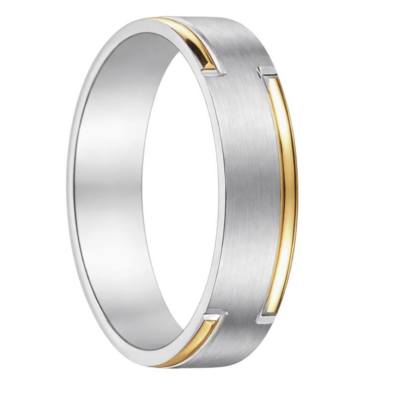 Brushed Ribbon Comfort-Fit Two-Tone Wedding Ring in 375 or 750 Gold, Width 5 mm - Fair'Belle