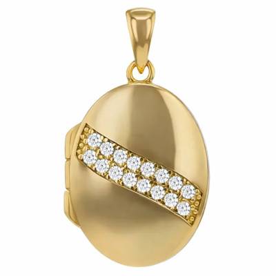 Oval Photo Pendant in 925 Gold-Plated Silver & White Zirconium Oxides, 28 x 15mm - Emanessence
