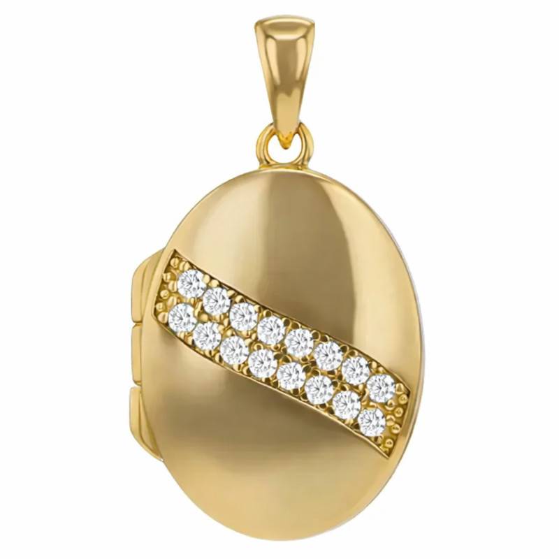 Oval Photo Pendant in 925 Gold-Plated Silver & White Zirconium Oxides, 28 x 15mm - Emanessence