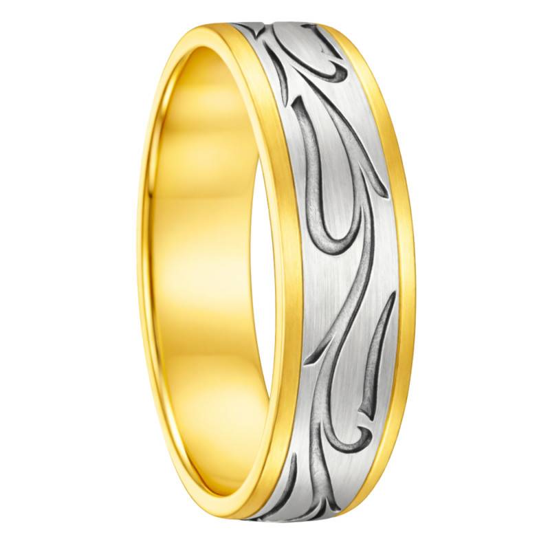 Two-Gold Fantasy Brushed Comfort Wedding Ring 375 or 750, Width 5 mm - Fair'Belle