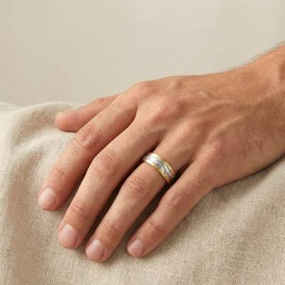 Two-Gold Fantasy Brushed Comfort Wedding Ring 375 or 750, Width 5 mm - Fair'Belle