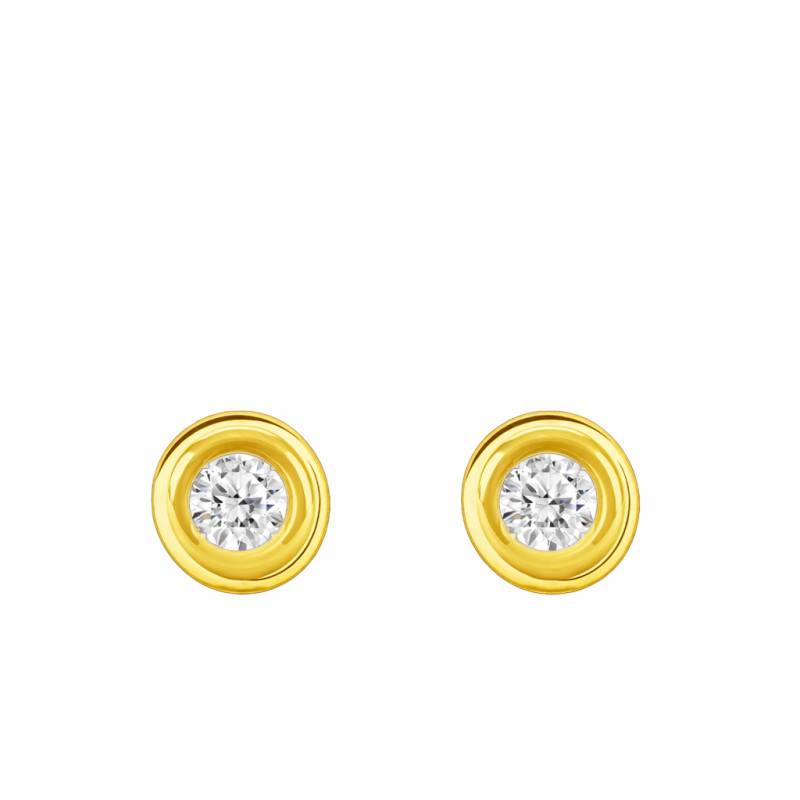 Bezel-Set Lab-Grown Diamond Stud Earrings in Yellow Gold 375 or 750 2x0,08 ct - Ocarat