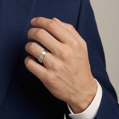 Brushed Ribbon Comfort-Fit Two-Tone Wedding Ring in 375 or 750 Gold, Width 5 mm - Fair'Belle
