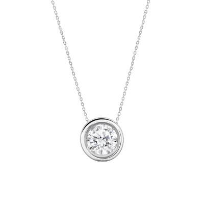 Collier Diamant de Synthèse Clos 0,25 ct en Or Blanc 375 ou 750 - Ocarat